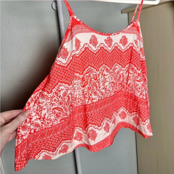 Red and White Patterned Women's Boho Print Cami Crop Top - Picture 3 of 4